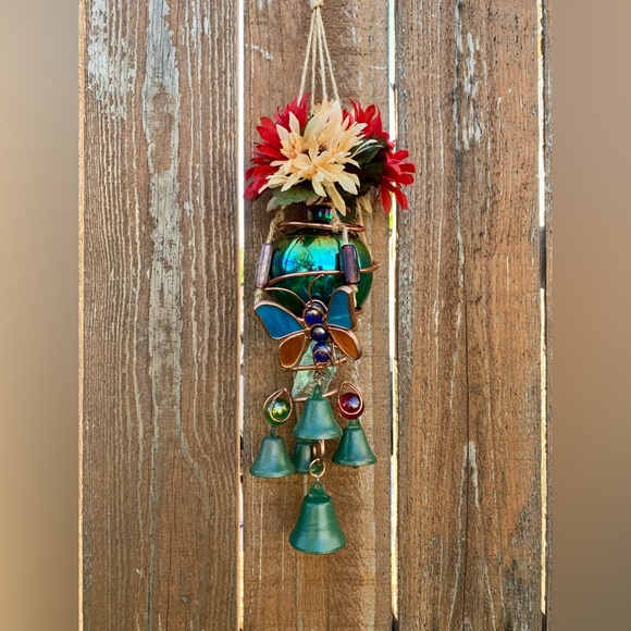 NEW! Rainbow Stained Glass Wind Chime Sun Catcher Butterfly Vase Mobile - Picture 6 of 13